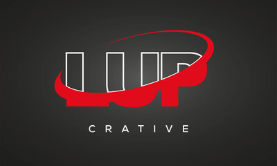 LUP creative letters logo with 360 symbol vector art template design
