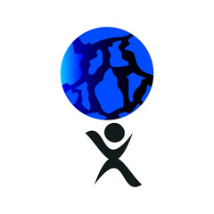 cartoon icon of a person holding a globe on a white background