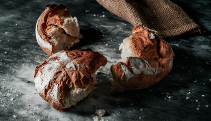 kamut wheat bread loaf broken in some pieces