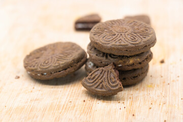 chocolate color biscuit with cream isolated on background,