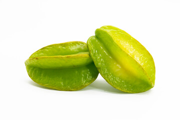 two carambolas or Star fruit on white background