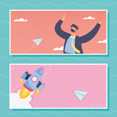 businessman worker and rocket