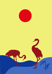 Poster Japanese Cranes