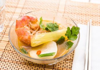 Thai soup with seafood and vegetables