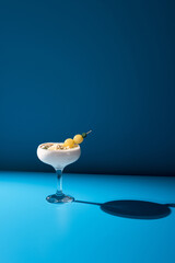 Crema de almendras, sopa española fría. Ajo blanco malagueño con almendras y uvas servido en un...