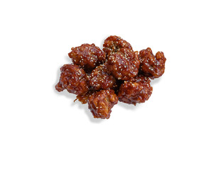 Sweet and sour fried chicken popular Korean street food on white background