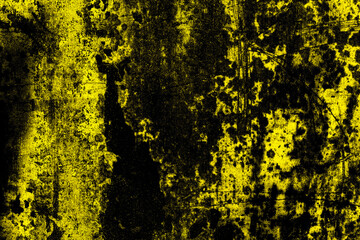 Abstract dark grunge textured old abandoned yellow color concrete wall surface