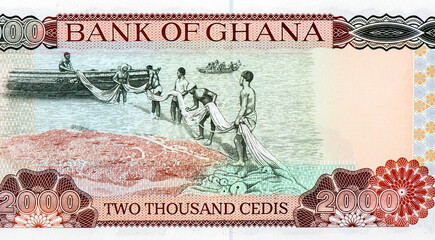 Fishermen Portrait from Ghana 2000 Cedis 1995 Banknotes.