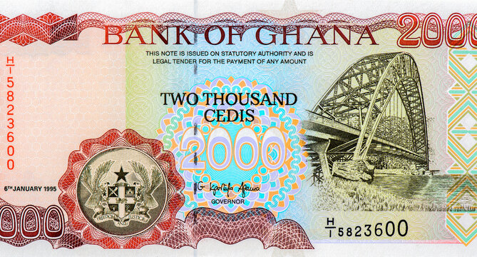 Adomi Bridge over Volta River, Portrait from Ghana 2000 Cedis 1995 Banknotes.