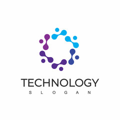 Technology Logo Design Template With Molecule Symbol