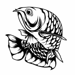 Arowana Fish lineart design