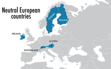 Map with neutral European countries not participating in any military alliances