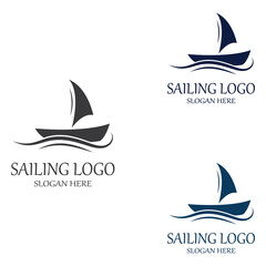Sailboat or sailing boat logo with waves of waves. Using the logo icon design concept vector illustration template