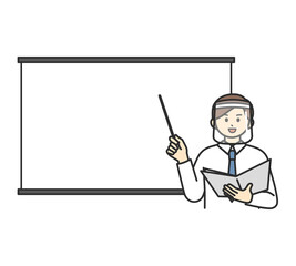 説明しているビジネスパーソンのイラスト素材