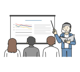 説明しているビジネスパーソンのイラスト素材