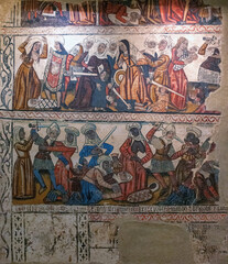Pinturas murales de la nave central, siglo 14. Detalle. Catedral de Mondoñedo. Provincia de Lugo, Galicia, España.