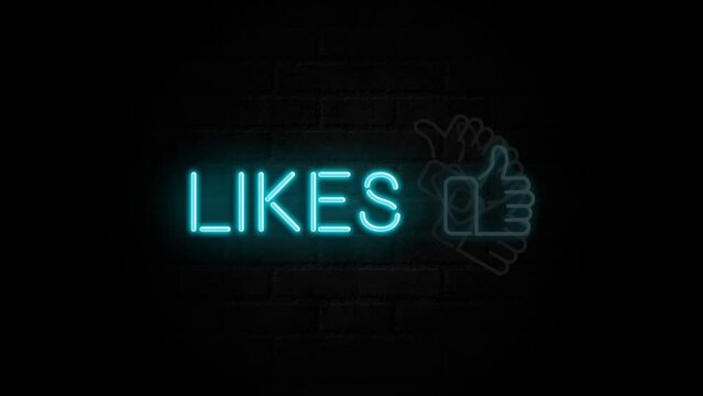 thumbs up neon sign on a brick wall footage, likes and subscribe sign