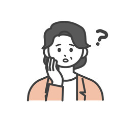 女性社員が悩んでいる表情のイラスト素材