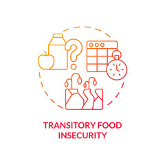 Transitory food insecurity red gradient concept icon. Malnutrition and hunger. Types of food insecurity abstract idea thin line illustration. Isolated outline drawing. Myriad Pro-Bold fonts used