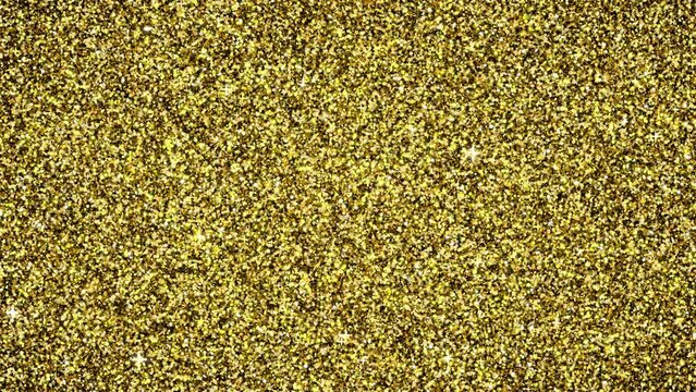 Glowing glitter texture in golden color. Vibrant, sparkly and glamorous animated background