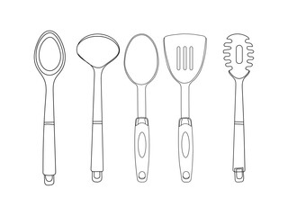 Professional  cooking instrument vector. Cooking utensils and tools for food preparation vector image. Cooking tools concept. Useful kitchen utensils. Accessory for cooking. Vector flat illustration.