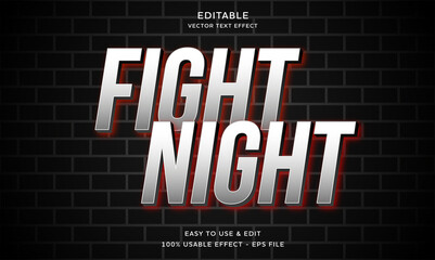 fight night editable text effect with modern and simple style, usable for logo or campaign title