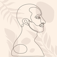 man portrait drawing in one continuous line, isolated, vector