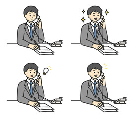 電話対応をするビジネスパーソンのイラスト素材