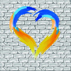  brick wall, a heart flag of Ukraine