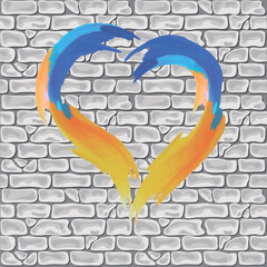  brick wall, a heart flag of Ukraine
