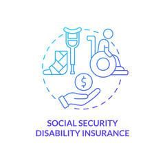 Social security disability insurance blue gradient concept icon. Federal coverage includes abstract idea thin line illustration. Isolated outline drawing. Myriad Pro-Bold font used