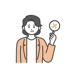 女性社員がばつの札を持つイラスト素材