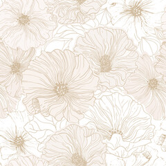 Botanical lineart seamless background,
monochrome flowers pattern - 493049098