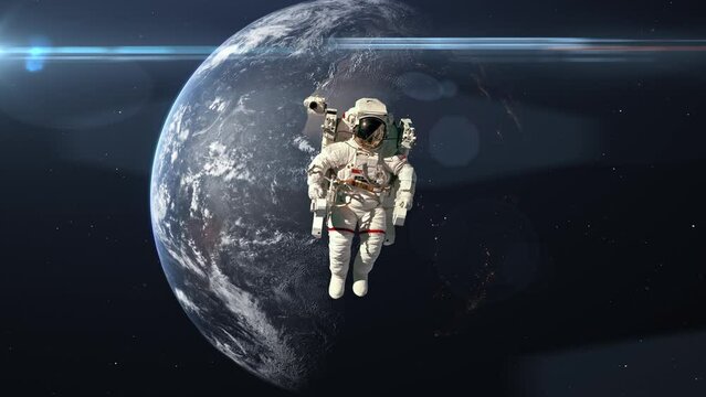 Astronaut in outer space spaceflight at space station. Spaceman in earth orbit. Elements of this image furnished by NASA space astronaut photos.