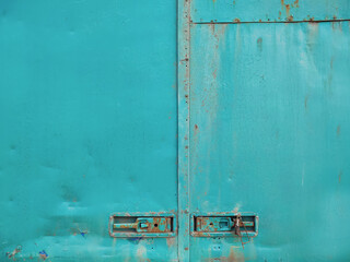 Doors of an old truck. Blue grunge background