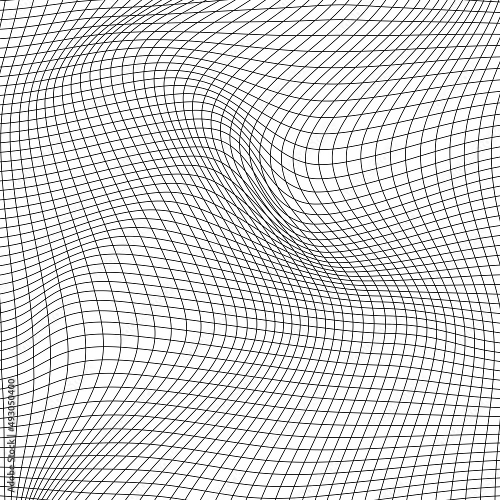Poster abstract distorted wireframe wave. vector curve surface background. technology grid pattern. mesh wa