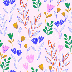 Seamless floral  pattern. Pink blossom summer, spring background. Perfect for fabric design, wallpaper, apparel. Vector illustration