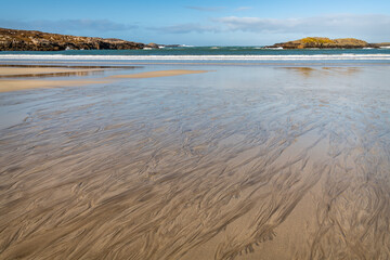 Wet Sand patterns on Carnish Beach on the Isle of Lewis, Scotland