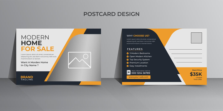 Corporate real estate postcard template vector design, real estate brochure design, cover, annual report, poster, postcard template