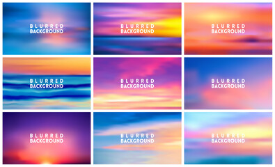 Obraz premium Set of 9 horizontal wide blurred nature sea sunset backgrounds