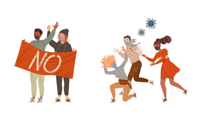 Eco activists protesting against environmental pollution and climate change. Environmental problems vector illustration