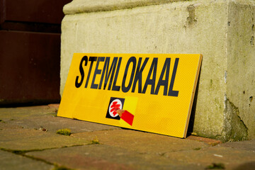 sign showing the way to the polling station for the elections in the Netherlands