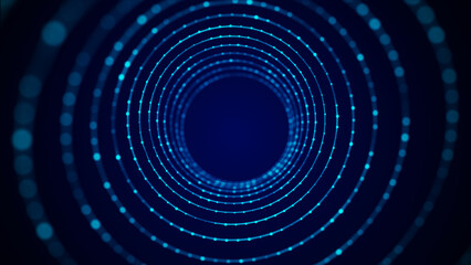 Obraz premium Abstract wireframe tunnel. Blue wormhole. 3D portal grid. Futuristic fantasy funnel. 3d rendering.