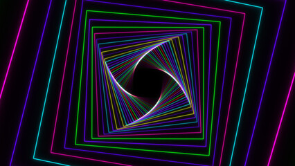 colorful neon twist square light lines, dark background, futuristic glowing lines, abstract wallpaper