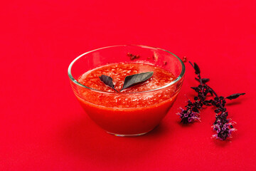 Homemade tomato soup. Healthy veggie food, minimalistic concept