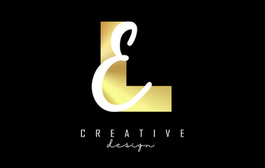 Golden Letters LE Logo with a minimalist design. Letters L and E with geometric and handwritten typography.