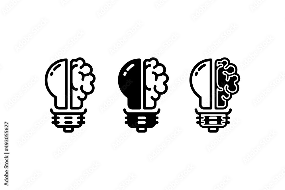 Poster Set of bulb and brain icon design vector isolated
