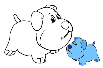 Animals, our loyal friends. Black and white image of a dog, coloring book for children.
 Vector drawing.