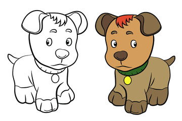Animals, our loyal friends. Black and white image of a dog, coloring book for children.
 Vector drawing.