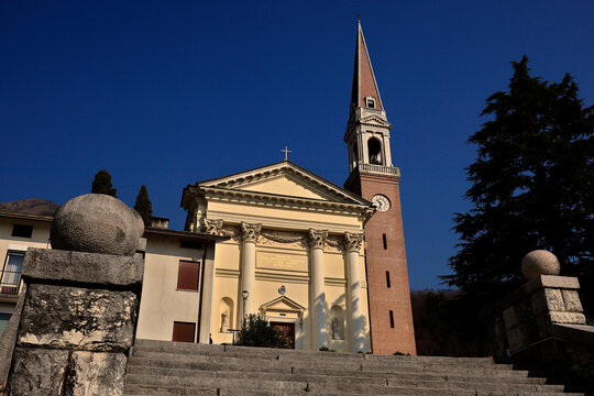 Parish church "Santa Maria Immacolata" (dedicated to the Immaculate Virgin) in Santorso (Vicenza, Italy) with its bell tower